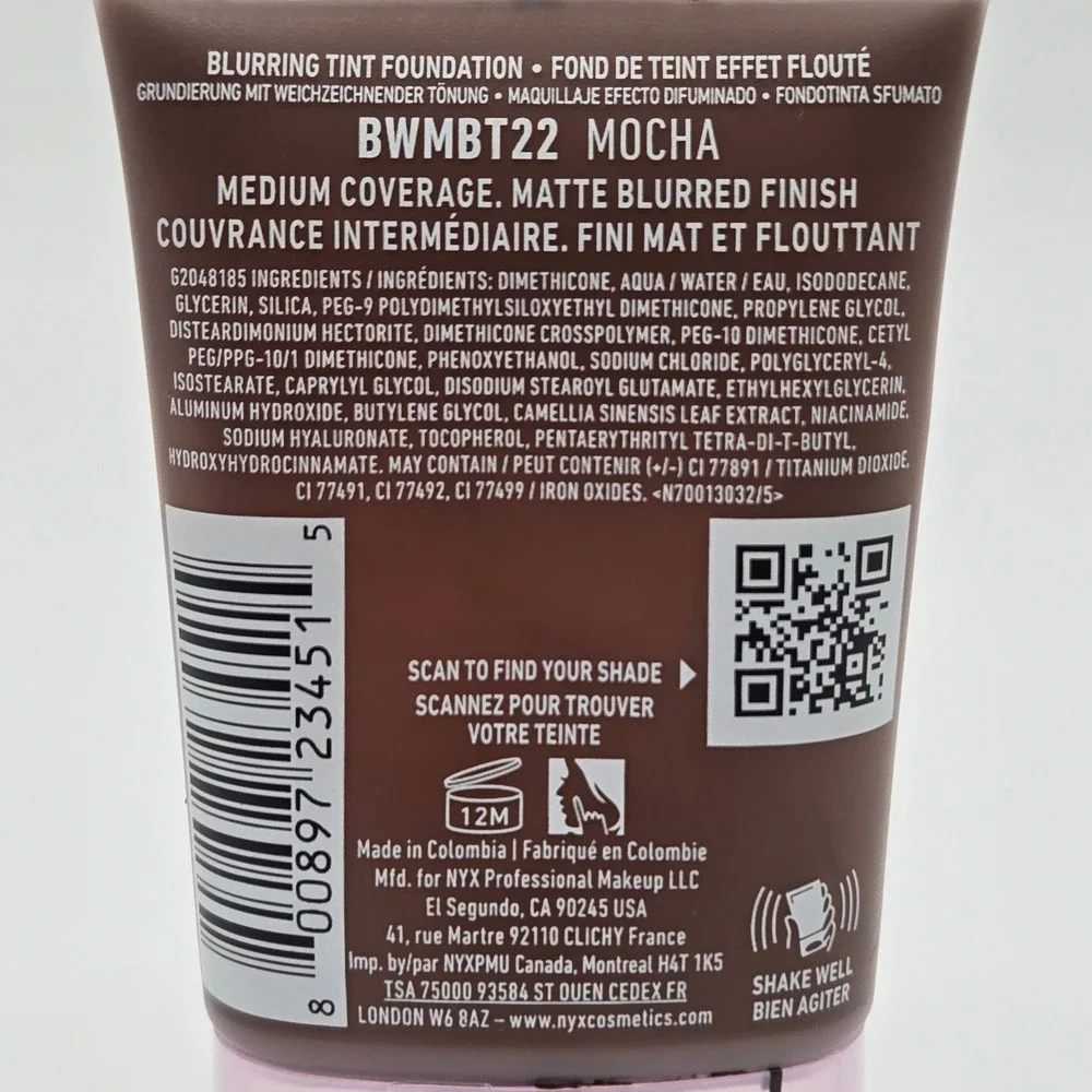 NYX Bare With Me Blur Tint Foundation Women 1.01oz 22 Mocha Matte BWMBT22 Makeup